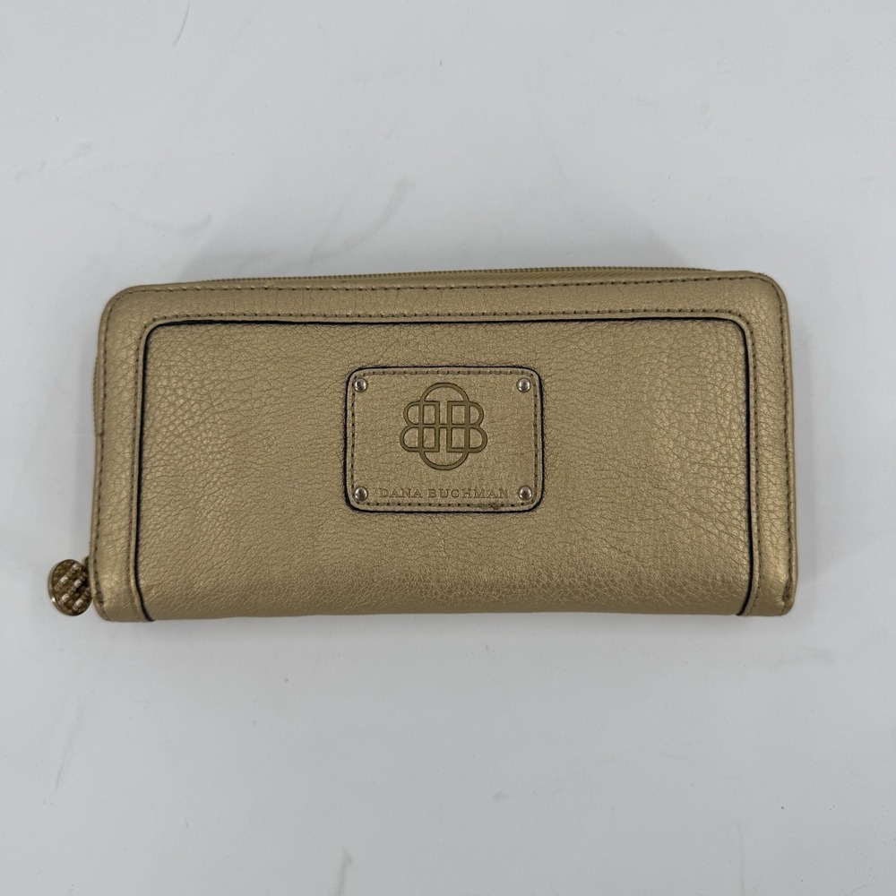 Dana Buchman Gold Wallet Zip Around Faux Leather Clutch Organizer